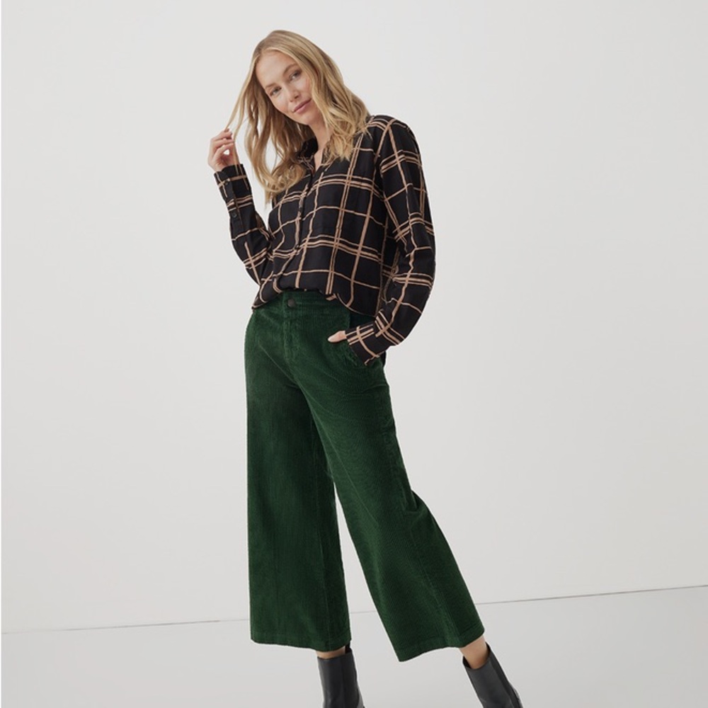 NWT Pact Classic Corduroy Wide Leg Pant in Mountain View Green Size S